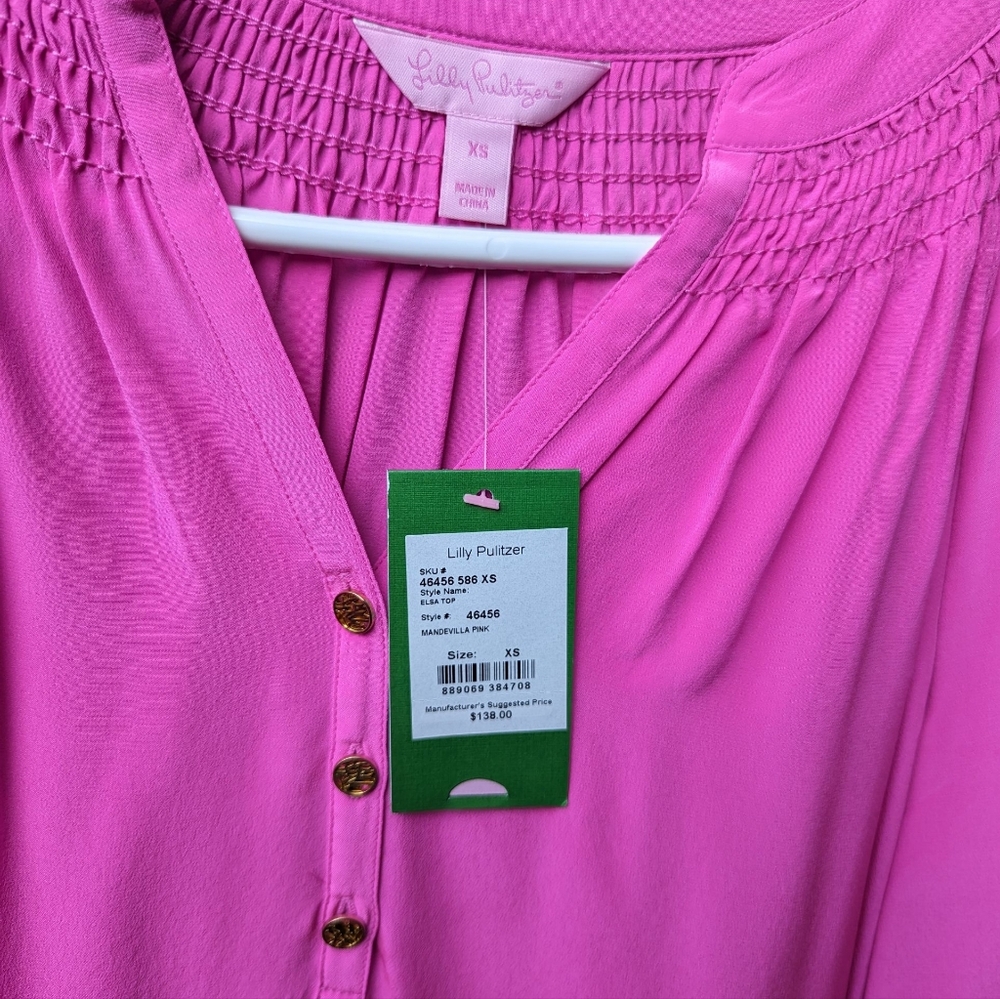Lilly Pulitzer Pink Smocked 3/4 Sleeve Blouse